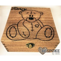Personalised Wood Keepsake Box 16cm Teddy Bear New Baby Memories Christmas Gift   253117879553
